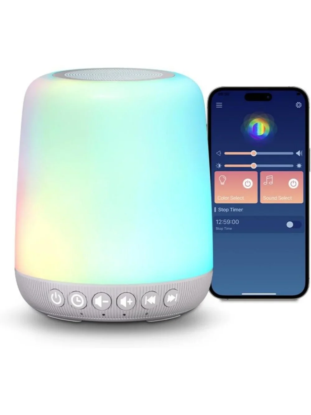 Portable White Noise Machine with 30 Soothing Sounds & 12 Night Light Colors